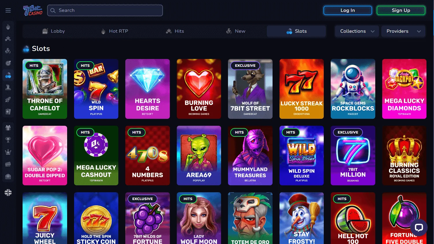 7BitCasino games interface on desktop
