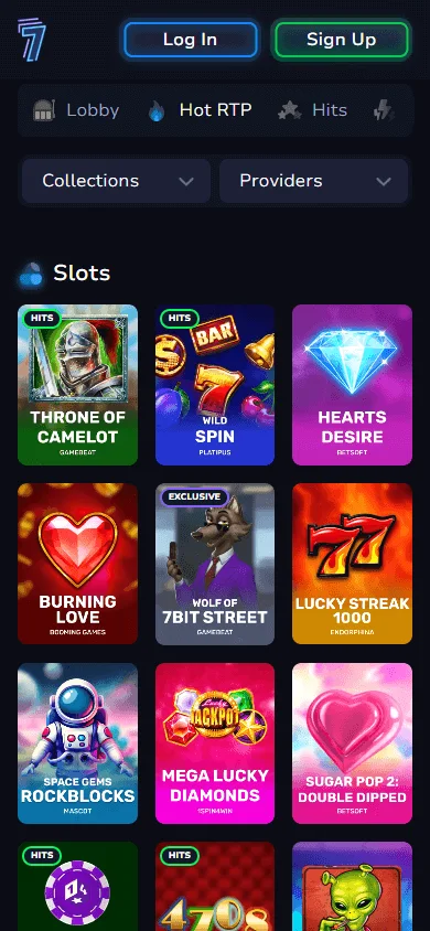 7BitCasino games interface on a mobile device