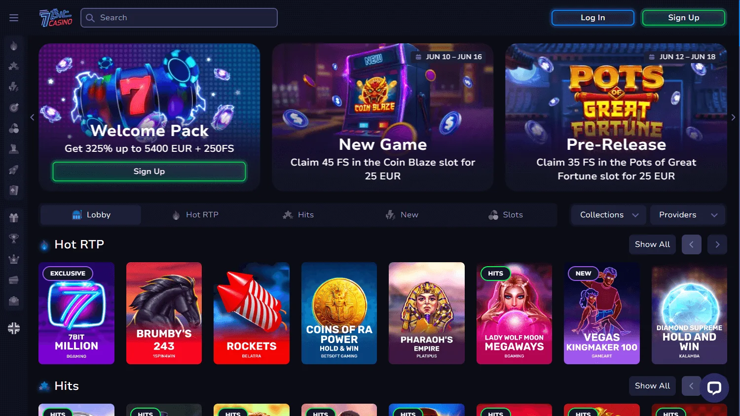 7BitCasino home interface on desktop