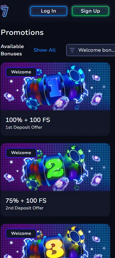 7BitCasino promotions interface on a mobile device