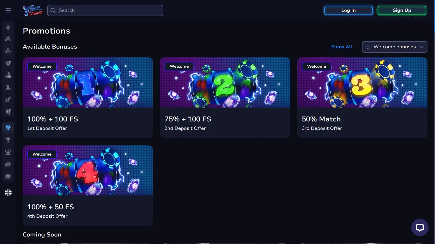7BitCasino promotions interface on desktop